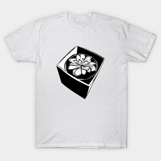 Striking Black and White Succulent Illustration T-Shirt by annaleebeer